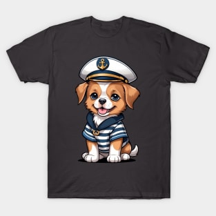 Cute Puppy Wearing Sailor Outfit T-Shirt